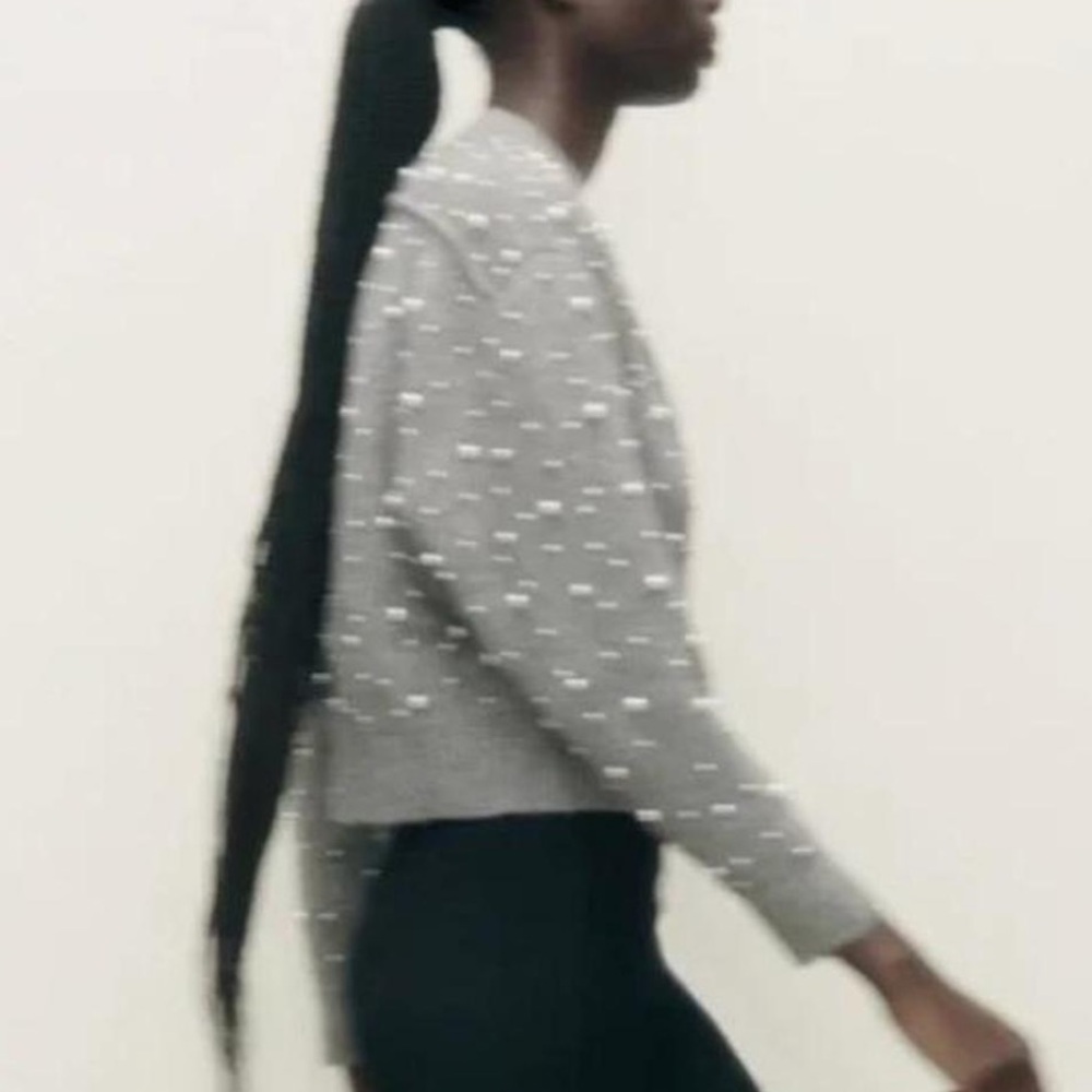Zara Gray Pearl Embellished Cardigan - Picture 6 of 8